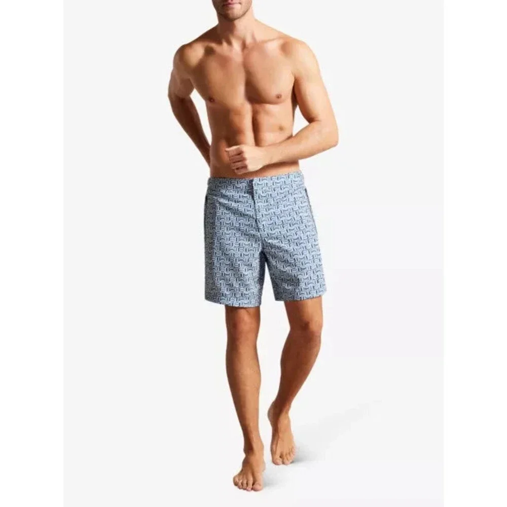 Ted Baker Crabbe Trunks Shorts Men's 2XL Blue Gemoatric Print Swimwear SGN1656